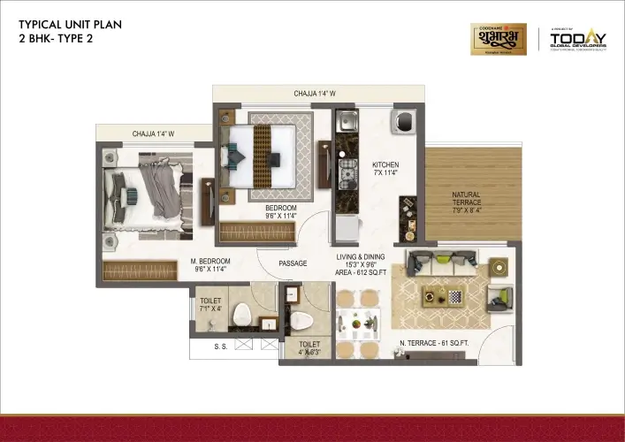 Today Codename Shubharambh 2 BHK Unit Plan Type 2